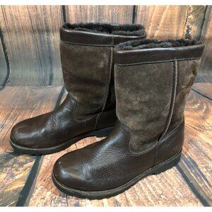 UGG Riverton Brown Leather Sheepskin Pull-On Boots Youth Girls Boys 4 / 34 (k5c)